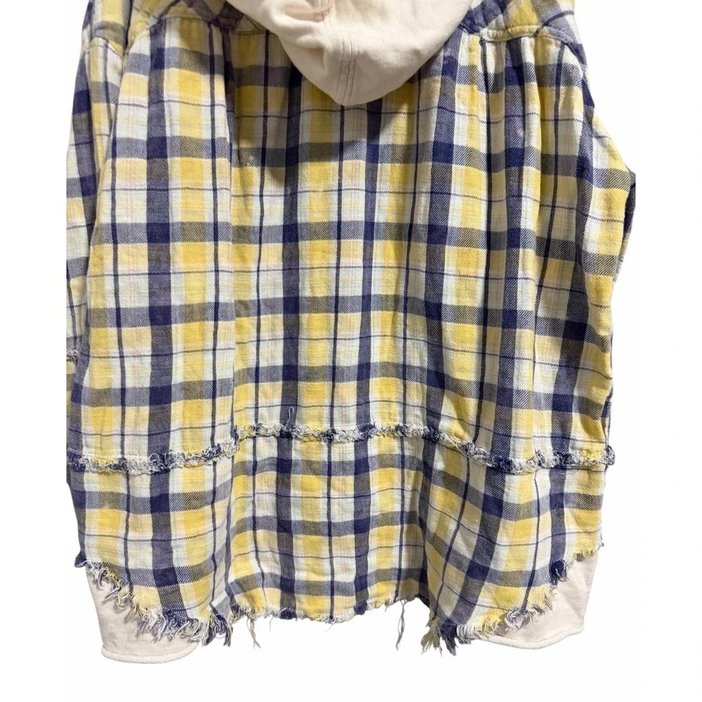 Free People We The Free Calico Basin Plaid Hooded Buttondown Jacket Size X-Large